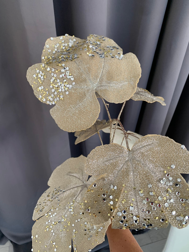 Ramo Foglie di Fico Platino Glitter [XL] - 1 Ramo