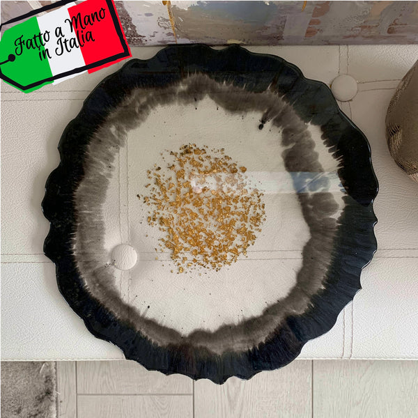Vassoio Regina, Nero e Foglia Oro  (Made in Italy)