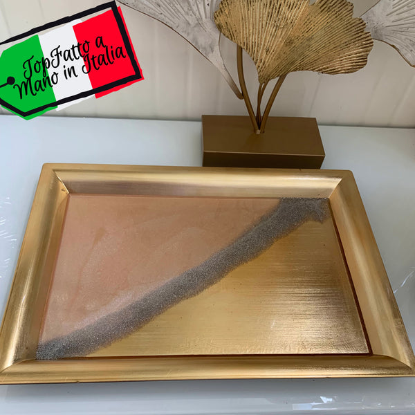 Vassoio Rettangolare Perla, Foglia Oro e Argento (Made in Italy)