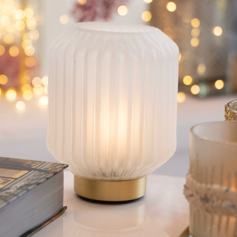 Lampada a Batterie in Vetro SOFFIATO Satinato Bianco [M]