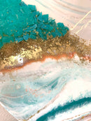 Quadro di Lusso 60cm con Marmorizzazione lucida Rame, Oro e Pietre Tiffany (Made in Italy)