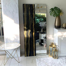 Specchio di Lusso 160x70 con marmorizzazione lucida Nero, Oro e Brillanti Oro (Made in Italy)