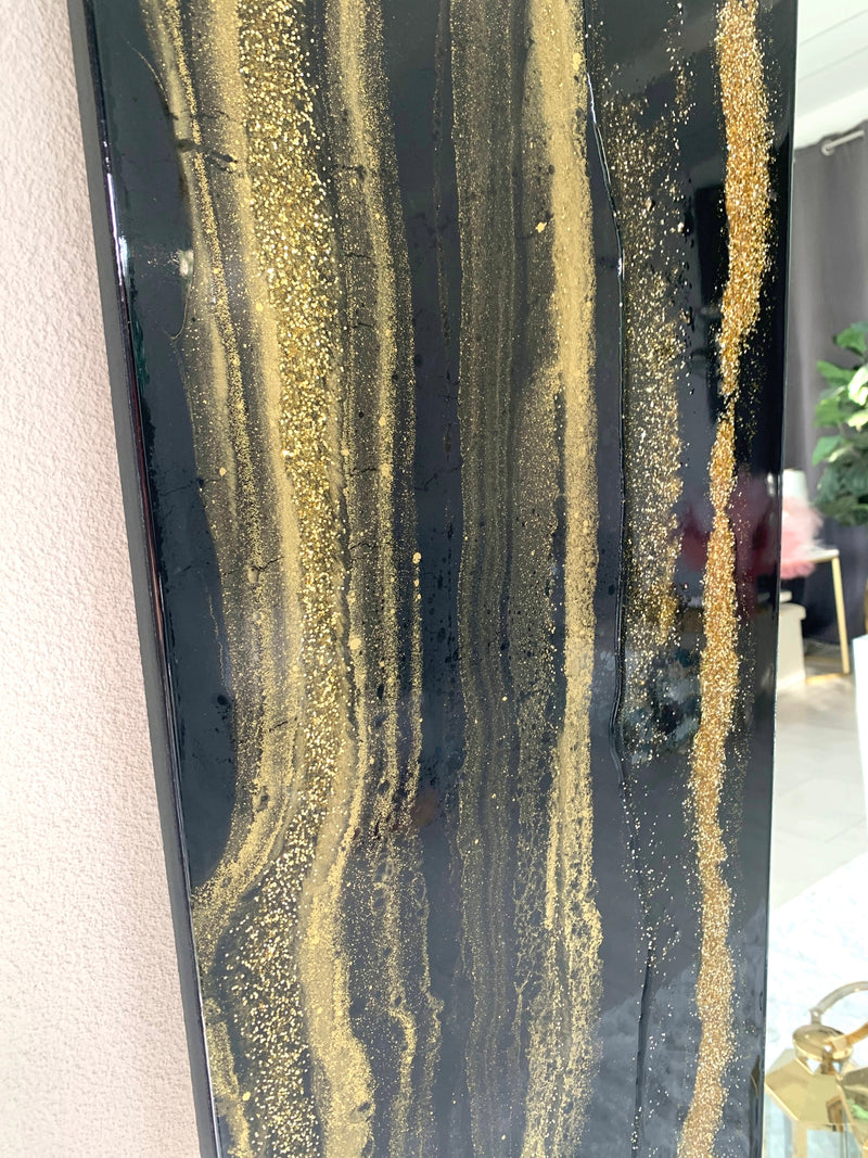 Specchio di Lusso 160x70 con marmorizzazione lucida Nero, Oro e Brillanti Oro (Made in Italy)