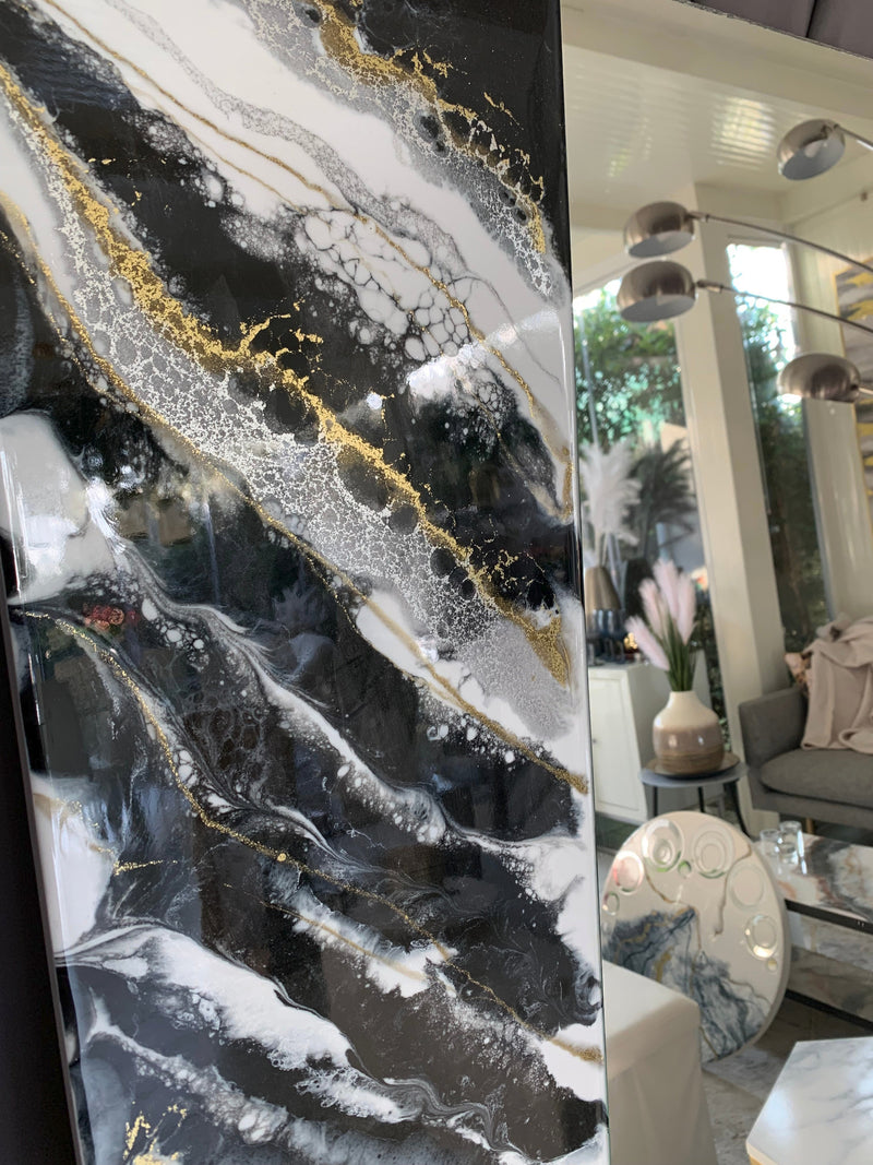 Specchio di Lusso 160x70 con marmorizzazione lucida bianco, nero, argento e oro (Made in Italy)