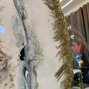 Specchio di Lusso 58cm con Marmorizzazione lucida Bianco, Nero, Oro, Brillanti e Pietre (Made in Italy)