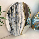 Specchio di Lusso 58cm con Marmorizzazione lucida Bianco, Nero, Oro, Brillanti e Pietre (Made in Italy)