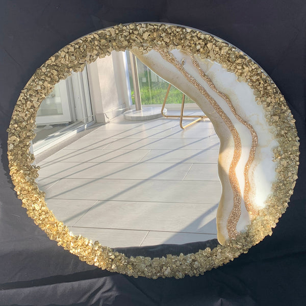 Specchio di Lusso 70 cm Bianco e Oro con Corona di Cristalli Oro (Made in Italy)