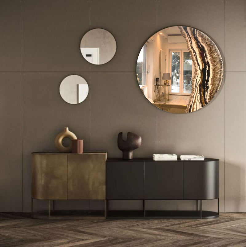 Specchio di Lusso 70 cm con Bianco, Oro, Cristalli, Brillanti e Ardesia (Made in Italy)