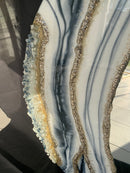 Specchio di Lusso 70 cm con Bianco, Oro, Cristalli, Brillanti e Ottanio (Made in Italy)