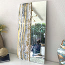 Specchio di Lusso 90x45 con marmorizzazione lucida bianco, ardesia, pietre e brillanti oro (Made in Italy)