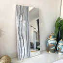 Specchio di Lusso 90x45 con marmorizzazione lucida bianco, argento e brillanti argento (Made in Italy)