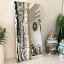 Specchio di Lusso 90x45 con marmorizzazione lucida bianco, nero, pietre e brillanti oro (Made in Italy)