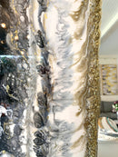 Specchio di Lusso 90x45 con marmorizzazione lucida bianco, nero, pietre e brillanti oro (Made in Italy)