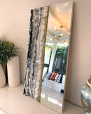 Specchio di Lusso 90x45 con marmorizzazione lucida bianco, nero, pietre e brillanti oro (Made in Italy)