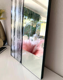 Specchio di Lusso 90x45 con marmorizzazione lucida nero, argento e brillanti argento (Made in Italy)