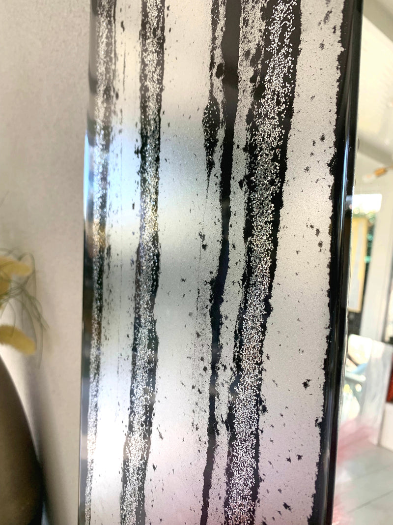 Specchio di Lusso 90x45 con marmorizzazione lucida nero, argento e brillanti argento (Made in Italy)