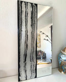 Specchio di Lusso 90x45 con marmorizzazione lucida nero, argento e brillanti argento (Made in Italy)