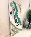 Specchio di Lusso 90x45 con marmorizzazione lucida tiffany, oro, e pietre brillanti (Made in Italy)