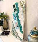 Specchio di Lusso 90x45 con marmorizzazione lucida tiffany, oro, e pietre brillanti (Made in Italy)