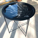 Tavolino 50cm Marmorizzato Lucido Nero e Bianco (Made in Italy)