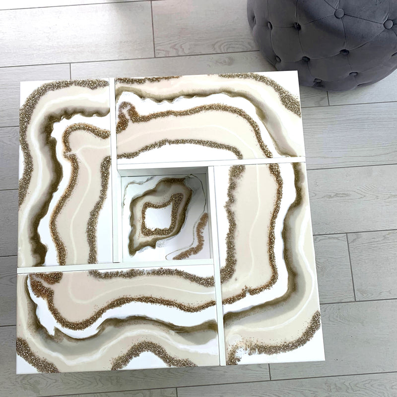 Tavolino Lusso - Oro, Perla e Bianco Lucido (Made in Italy)