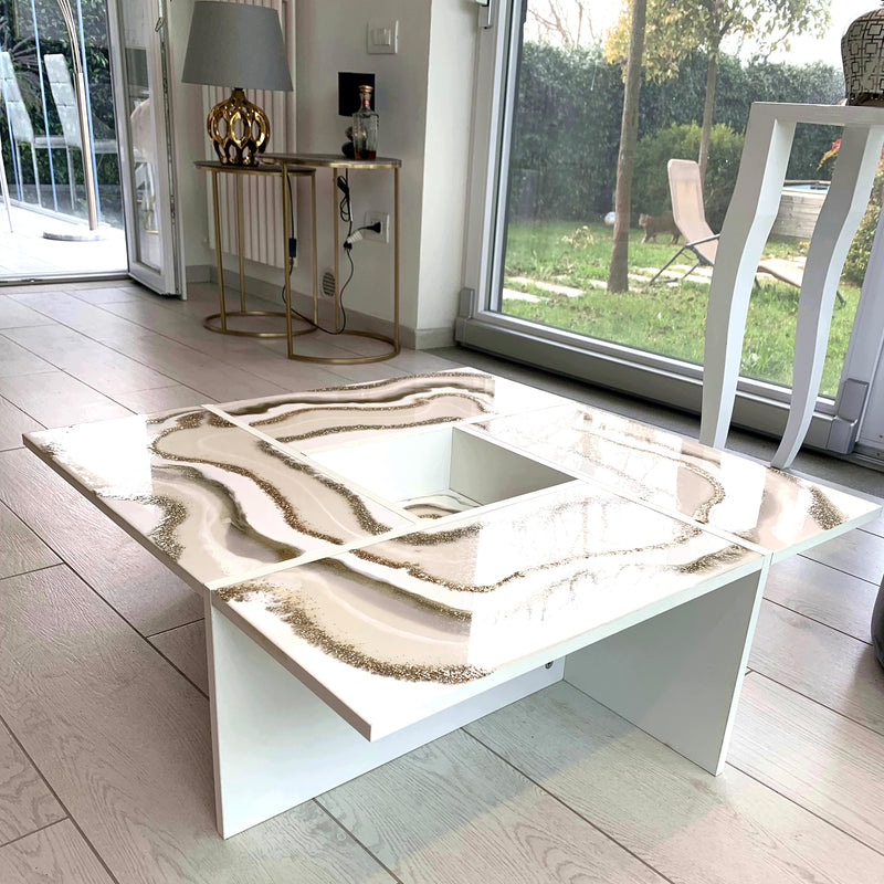Tavolino Lusso - Oro, Perla e Bianco Lucido (Made in Italy)