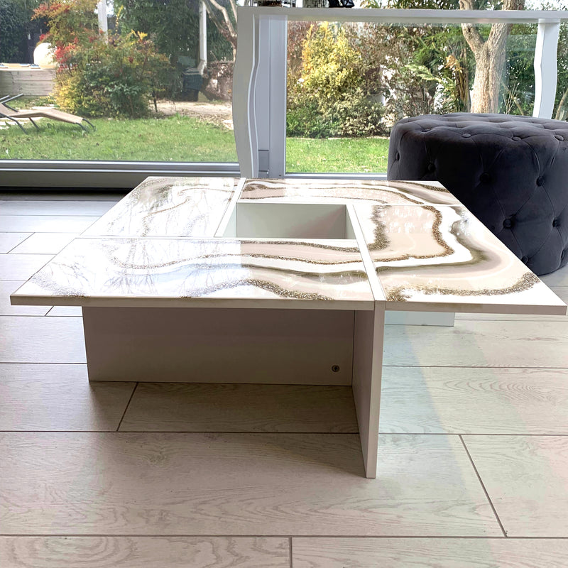 Tavolino Lusso - Oro, Perla e Bianco Lucido (Made in Italy)