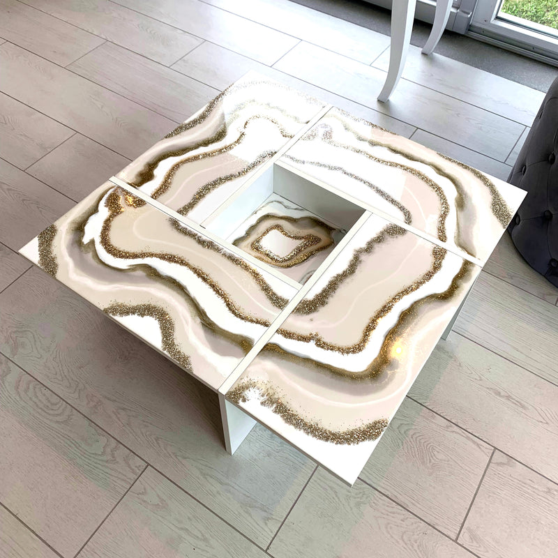 Tavolino Lusso - Oro, Perla e Bianco Lucido (Made in Italy)