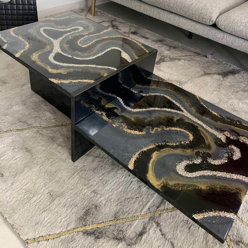 Tavolino Moderno Oro, Ardesia e Nero Lucido (Made in Italy)