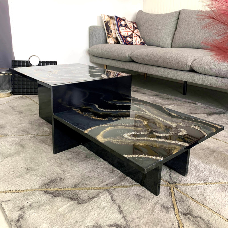 Tavolino Moderno Oro, Ardesia e Nero Lucido (Made in Italy)