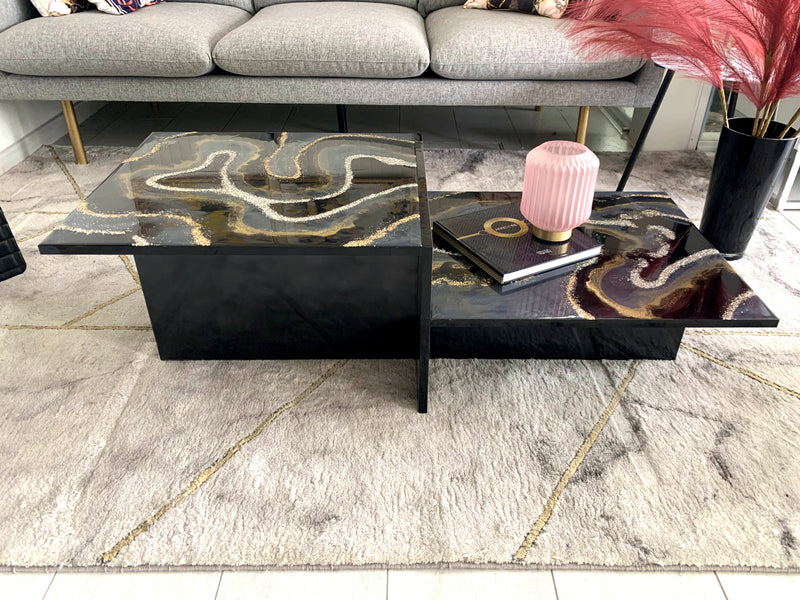 Tavolino Moderno Oro, Ardesia e Nero Lucido (Made in Italy)