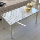 Tavolino da Caffè 90x45 Marmorizzato Bianco con Platino (Made in Italy)
