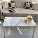 Tavolino da Caffè 90x45 Marmorizzato Bianco con Platino (Made in Italy)