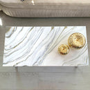 Tavolino da Caffè 90x45 Marmorizzato Bianco con Platino (Made in Italy)