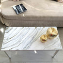 Tavolino da Caffè 90x45 Marmorizzato Bianco con Platino (Made in Italy)