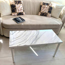 Tavolino da Caffè 90x45 Marmorizzato Bianco con Platino (Made in Italy)