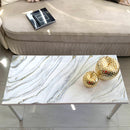 Tavolino da Caffè 90x45 Marmorizzato Bianco con Platino (Made in Italy)