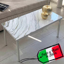 Tavolino da Caffè 90x45 Marmorizzato Bianco con Platino (Made in Italy)