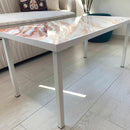 Tavolino da Caffè 90x45 Marmorizzato Rosegold con Cristalli Argento (Made in Italy)