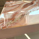 Tavolino da Caffè 90x45 Marmorizzato Rosegold con Cristalli Argento (Made in Italy)