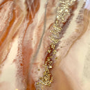 Tavolino da Caffè 90x45 Marmorizzato Rosegold con Cristalli Argento (Made in Italy)