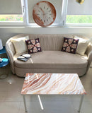 Tavolino da Caffè 90x45 Marmorizzato Rosegold con Cristalli Argento (Made in Italy)