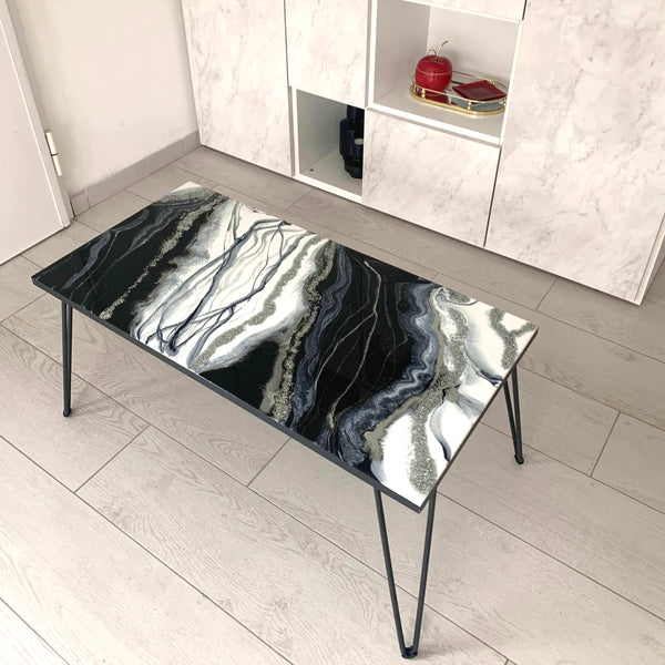 Tavolino di Lusso 90cm Marmorizzato con Brillanti Argento (Made in Italy)