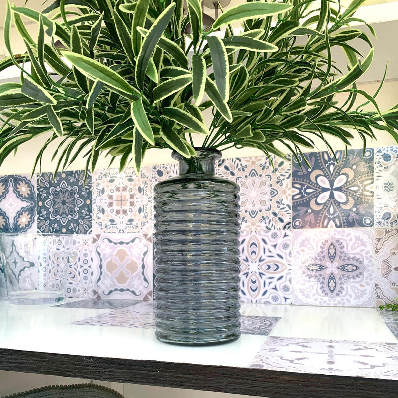 Vaso Bottiglia in Cristallo Lavorato Grigio Perla
