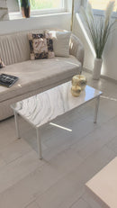 Tavolino da Caffè 90x45 Marmorizzato Bianco con Platino (Made in Italy)