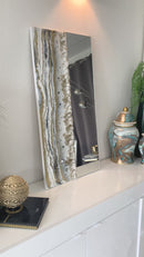 Specchio di Lusso 90x45 con marmorizzazione lucida bianco, ardesia, pietre e brillanti oro (Made in Italy)