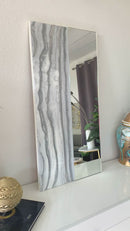 Specchio di Lusso 90x45 con marmorizzazione lucida bianco, argento e brillanti argento (Made in Italy)