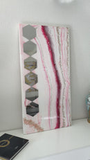 Specchio di Lusso 90x45 con marmorizzazione lucida amaranto, oro, e pietre brillanti (Made in Italy)