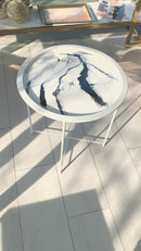 Tavolino 50cm Marmorizzato Lucido Bianco e Nero (Made in Italy)