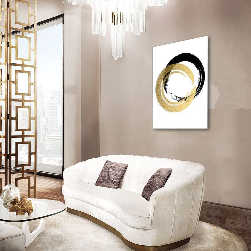 Quadro Eclissi Dorata - Bianco Cerchi Nero e Oro 100x75